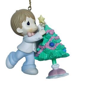 Precious Moments Ornament Boy Home for the Holidays Xmas Ornament 1996